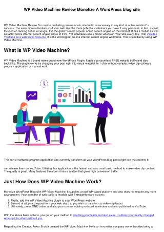WP Video Machine Review Monetize A WordPress blog site