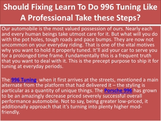 Should Fixing Learn To Do 996 Tuning Like A Professional Take these Steps?