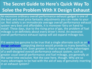 The Secret Guide to Here's Quick Way To Solve the Problem With X Design Exhaust