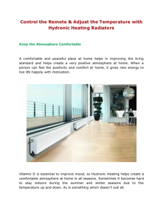 Control the Remote & Adjust the Temperature with Hydronic Heating Radiators