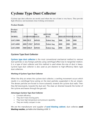 Cyclone Type Dust Collector | Dust Collector Supplier in India