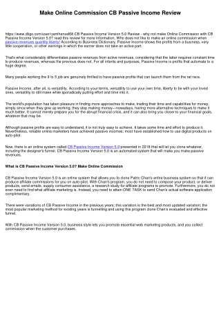 Make Online Commission CB Passive Income Review