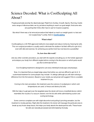 Science Decoded  What is CoolSculpting All About?