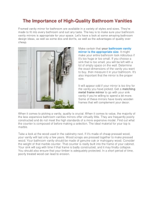 The Importance of High-Quality Bathroom Vanities