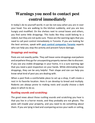 Warnings you need to contact pest control immediately