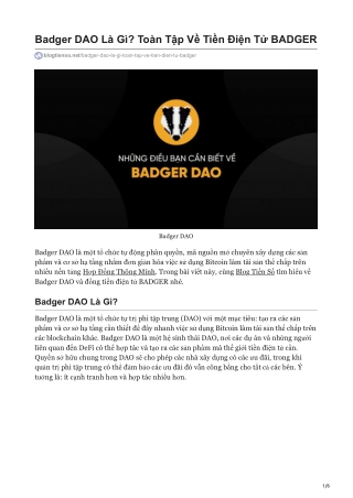 Badger DAO Là Gì Toàn Tập Về Tiền Điện Tử BADGER