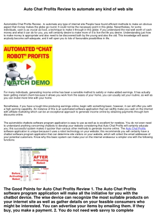 Auto Chat Profits Review to automate any type of site