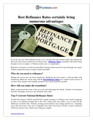 Best Refinance Rates certainly bring numerous advantages  - Pureloan