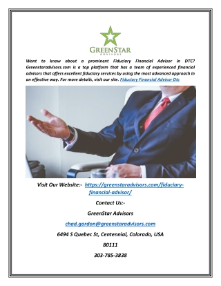 Fiduciary Financial Advisor DTC | Greenstaradvisors.com