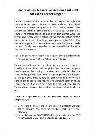 How To Assign Keepers For Live Standard Draft On Yahoo Keeper League?