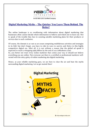 Digital Marketing Myths – The Quicker You Leave Them Behind, The Better!