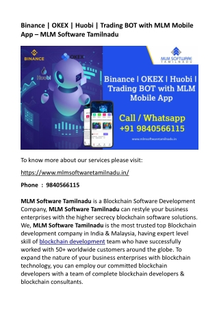 Binance _ OKEX _ Huobi _ Trading BOT with MLM Mobile App - MLM Software Tamilnadu