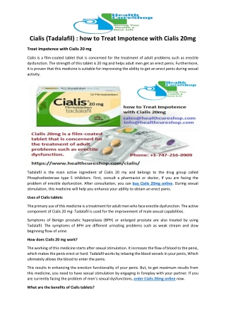 Cialis (Tadalafil)  how to Treat Impotence with Cialis 20mg