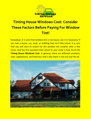 Best Residential Window Tinting Service In Evansville | Energy Savings Services