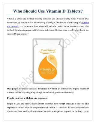 Who Should Use Vitamin D Tablets