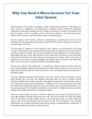 Why You Need A Micro Inverter For Your Solar System