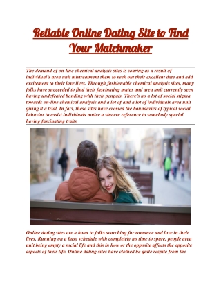 Reliable Online Dating Site to Find Your Matchmaker