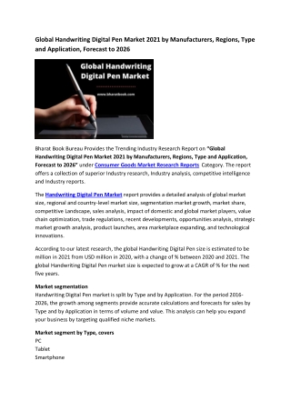 Global Handwriting Digital Pen Market Research Report 2021-2026