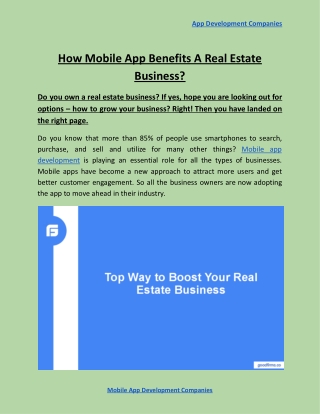 How Mobile App Benefits A Real Estate Business