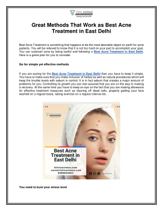 Great Methods That Work as Best Acne Treatment in East Delhi