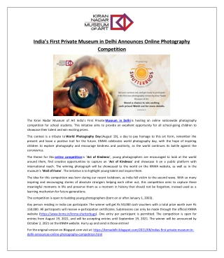 India’s First Private Museum in Delhi Announces Online Photography Competition
