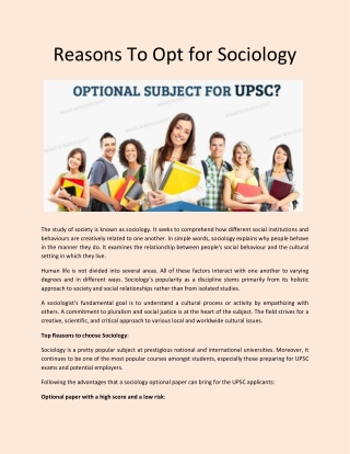 Reasons To Opt for Sociology