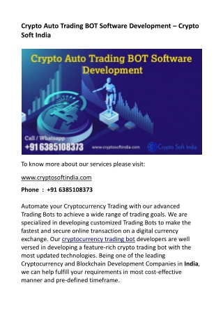 Crypto Auto trading BOT Software development - Crypto Soft India