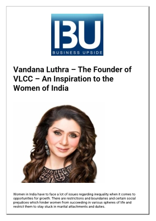 1 Vandana Luthra The Founder of VLCC An Inspiration to the Women of India