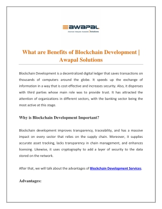 What are Benefits of Blockchain Development