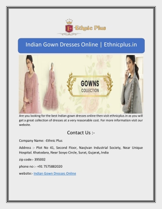 Indian Gown Dresses Online | Ethnicplus.in