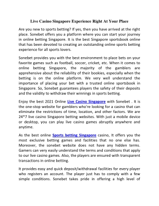 Live Casino Singapore Experience Right At Your Place