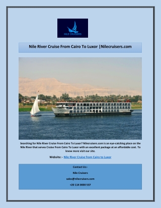 Nile River Cruise From Cairo To Luxor |Nilecruisers.com