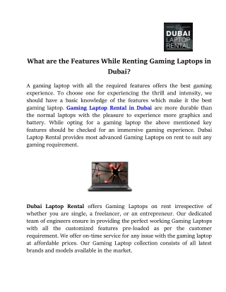 What are the Features While Renting Gaming Laptops in Dubai?