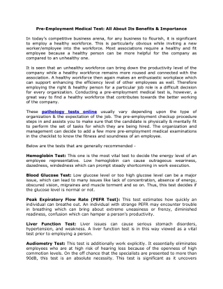 Pre-Employment Medical Test - All About Its Benefits & Importance