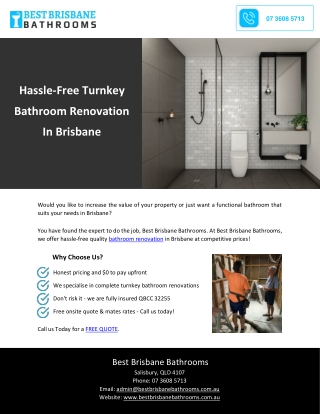 Hassle-Free Turnkey Bathroom Renovation In Brisbane