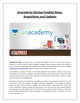 Unacademy Startup Funding News, Acquisitions and Updates