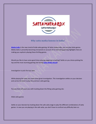 What is Satta Matka Result famous for in India