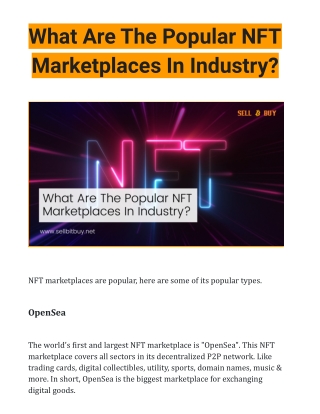 What Are The Popular NFT Marketplaces In Industry