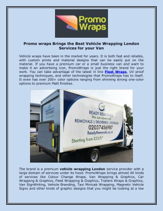 Promo wraps Brings the Best Vehicle Wrapping London Services for your Van