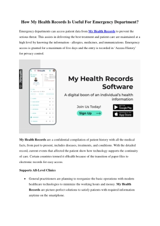 How My Health Records Is Useful For Emergency Department