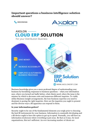 Important questions a business intelligence solution should answer?