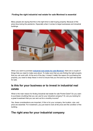 Finding the right industrial real estate for sale Montreal is essential