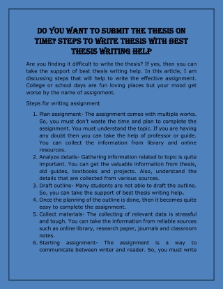 Do you want to submit the thesis on time Steps to write thesis with best thesis writing help