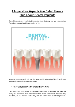 4 Imperative Aspects You Didn’t Have a Clue about Dental Implants