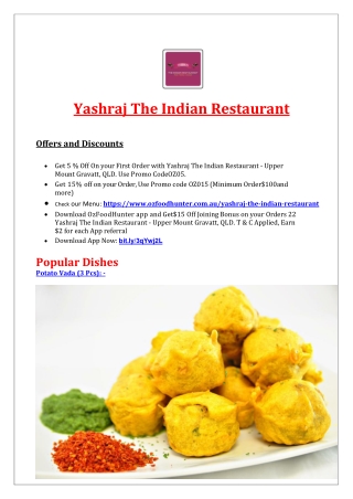 5% Off - Yashraj The Indian Restaurant Upper Mount Gravatt, QLD