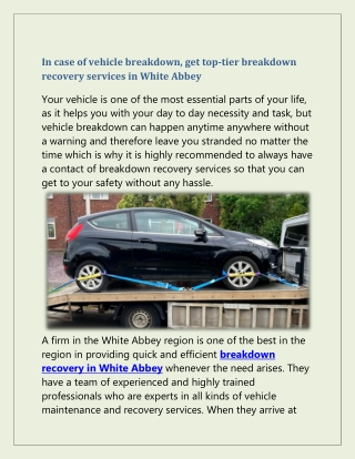 Contact for the Breakdown Recovery in White Abbey
