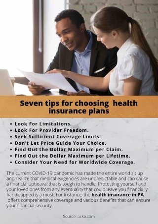 Seven tips for choosing  health insurance plans