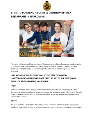 Steps to Planning a Business Dinner Party in a restaurant in Narromine