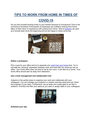 TIPS TO WORK FROM HOME IN TIMES OF COVID