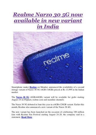 Realme Narzo 30 5G now available in new variant in India